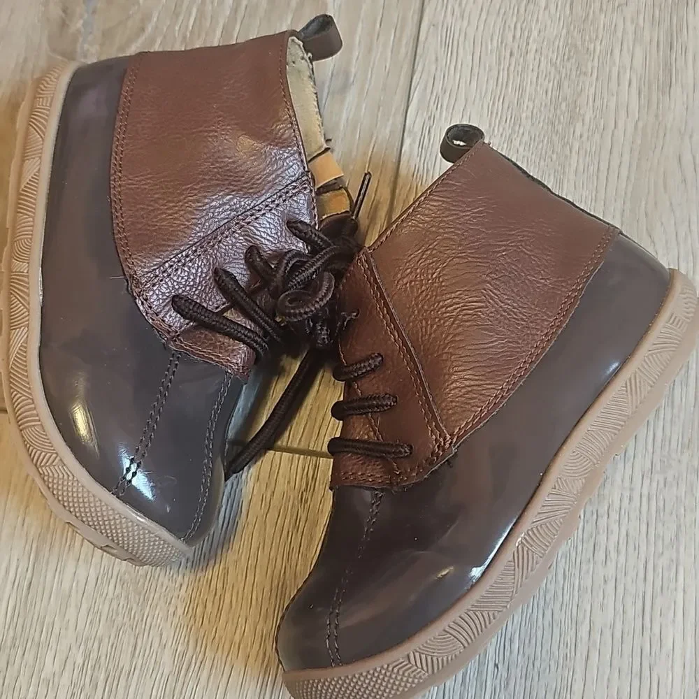 Kids Brown Leather Lace-Up Ankle Boots